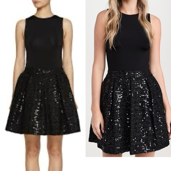 Cutiest! NEW Alice + Olivia Chara Sequined Fit & Flare Minidress Black SZ 0 - Picture 1 of 10